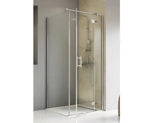 Drehtür mit Seitenwand Schulte ExpressPlus TouraPlus EP660414 800x800x2000 mm Anschlag rechts Echtglas Klar hell chromoptik mit schmutzabweisender Glasbeschichtung