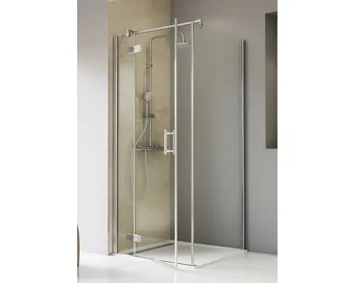 Drehtür mit Seitenwand Schulte ExpressPlus TouraPlus EP660418 900x900x2000 mm Anschlag links Echtglas Klar hell chromoptik mit schmutzabweisender Glasbeschichtung