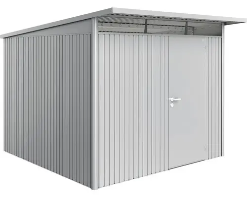 Gartenhaus Biohort Avantgarde inkl. Dachrinne Oberlicht Regale Set Lüftung 254 x 254 cm silber-metallic