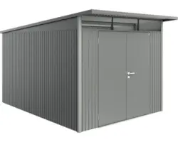 Gartenhaus Biohort Avantgarde inkl. Dachrinne Oberlicht Regale Set Lüftung 254 x 334 cm quarzgrau-metallic