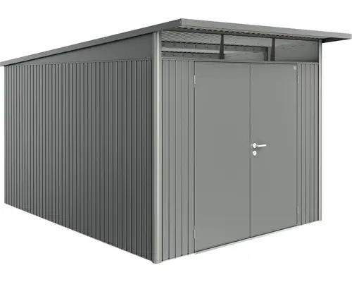 Gartenhaus Biohort Avantgarde inkl. Dachrinne Oberlicht Regale Set Lüftung 254 x 334 cm quarzgrau-metallic
