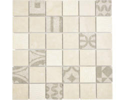 Keramikmosaik Quadrat Marmor 30,0x30,0 cm beige matt