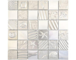Glasmosaik mit Metall Crystal Quadrat 30,0x30,0 cm silber