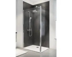 Raumdusche Schulte ExpressPlus Masterclass 900x2000 mm Echtglas Klar hekk chromoptik mit beweglichem Seitenelement mit schmutzabweisender Glasbeschichtung