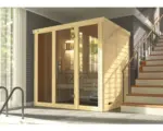 Hornbach Massivholzsauna Weka Kemi Panorama Gr.2 inkl. 7,5 kW Ofen u.digitaler Steuerung mit Fenster und graphitfarbiger Ganzglastüre