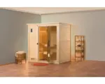 Hornbach Massivholzsauna Weka Bergen GFT Gr.1 inkl. 7,5 kW Bio Ofen u.digitaler Steuerung mit Fenster und graphitfarbiger Ganzglastüre