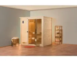 Massivholzsauna Weka Bergen GFT Gr.1 inkl. 7,5 kW Bio Ofen u.digitaler Steuerung mit Fenster und graphitfarbiger Ganzglastüre