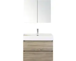 Badmöbel-Set Sanox Maxx XL Keramik 183x81x45,5 cm Keramikwaschbecken eiche grau mit Spiegelschrank