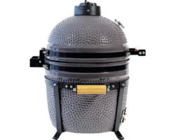 Holzkohlegriller Grill Guru Original Compact Kamado grau mit Ø 33 cm Grillfläche, Deckel, Thermometer und Grillrost