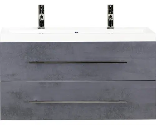 Waschbeckenunterschrank Sanox Straight Mineralguss 55x100x40 cm mit Doppel-Mineralgusswaschbecken beton anthrazit