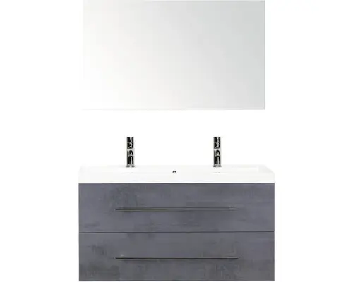 Badmöbel-Set Sanox Straight Mineralguss 100x170x40 cm Doppel-Mineralgusswaschbecken beton anthrazit mit Spiegel