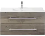 Hornbach Waschbeckenunterschrank Sanox Stretto Keramik 101x52x39 cm mit Keramikwaschbecken tabacco