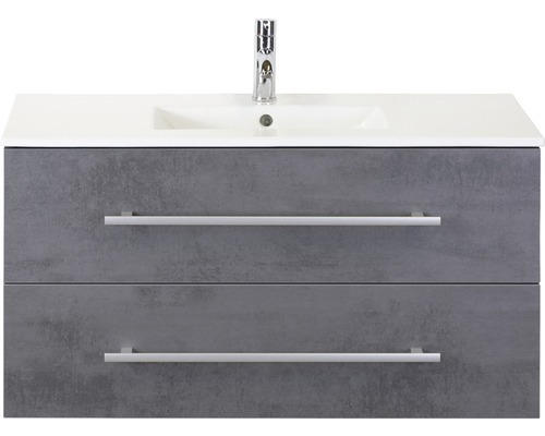 Waschbeckenunterschrank Sanox Stretto Keramik 101x52x39 cm mit Keramikwaschbecken beton anthrazit