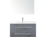 Hornbach Badmöbel-Set Sanox Stretto Keramik 101x170x39 cm Keramikwaschbecken beton anthrazit mit Spiegel