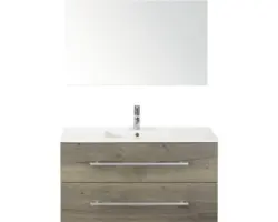 Badmöbel-Set Sanox Stretto Keramik 101x170x39 cm Keramikwaschbecken tabacco mit Spiegel