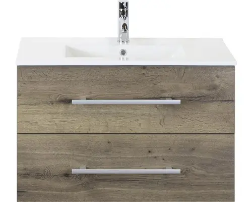 Waschbeckenunterschrank Sanox Stretto Keramik 81x52x39 cm mit Keramikwaschbecken tabacco