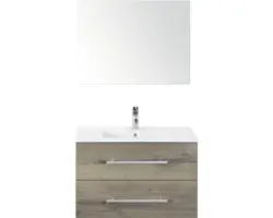 Badmöbel-Set Sanox Stretto Keramik 81x170x39 cm Keramikwaschbecken tabacco mit Spiegel