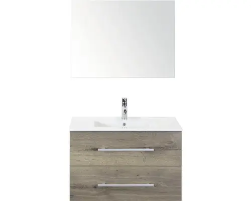 Badmöbel-Set Sanox Stretto Keramik 81x170x39 cm Keramikwaschbecken tabacco mit Spiegel