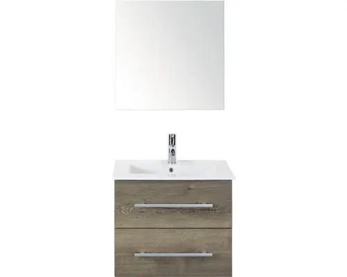 Badmöbel-Set Sanox Stretto Keramik 61x170x39 cm Keramikwaschbecken tabacco mit Spiegelschrank