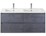 Hornbach Waschbeckenunterschrank Sanox Porto Keramik 57x121x51 cm mit Doppel-Keramikwaschbecken 4 Schubladen beton anthrazit