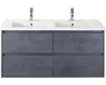 Hornbach Waschbeckenunterschrank Sanox Porto Keramik 57x121x51 cm mit Doppel-Keramikwaschbecken 4 Schubladen beton anthrazit
