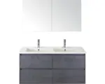 Hornbach Badmöbel-Set Sanox Porto Keramik 170x121x51 cm Doppel-Keramikwaschbecken 4 Schubladen beton anthrazit mit Spiegelschrank