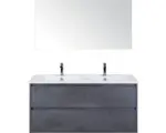 Hornbach Badmöbel-Set Sanox Porto Keramik 170x121x51 cm Doppel-Keramikwaschbecken 2 Schubladen beton anthrazit mit Spiegel