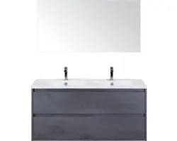 Badmöbel-Set Sanox Porto Keramik 170x121x51 cm Doppel-Keramikwaschbecken 2 Schubladen beton anthrazit mit Spiegel