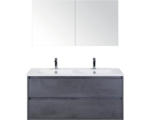 Hornbach Badmöbel-Set Sanox Porto Keramik 170x121x51 cm Doppel-Keramikwaschbecken 2 Schubladen beton anthrazit mit Spiegelschrank