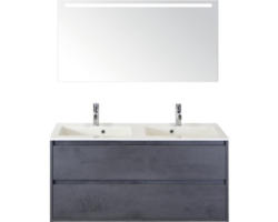 Badmöbel-Set Sanox Porto Mineralguss 170x121x51 cm Doppel-Mineralgusswaschbecken beton anthrazit mit LED-Beleuchtung