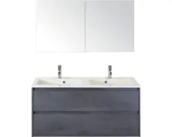 Badmöbel-Set Sanox Porto Mineralguss 170x121x51 cm Doppel-Mineralgusswaschbecken beton anthrazit mit Spiegelschrank