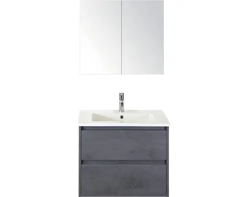 Badmöbel-Set Sanox Porto Keramik 170x71x51 cm Keramikwaschbecken Beton anthrazit mit Spiegelschrank