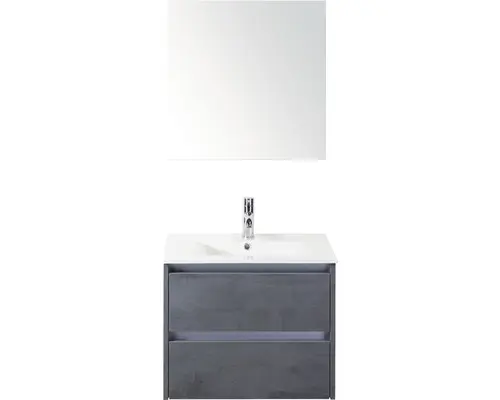 Badmöbel-Set Sanox Dante Keramik 170x61x46 cm Keramikwaschbecken Beton anthrazit mit Spiegelschrank