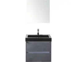 Badmöbel-Set Sanox Dante Naturstein 170x61x45,5 cm Natursteinwaschbecken Beton anthrazit mit Spiegel