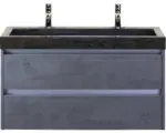 Hornbach Waschbeckenunterschrank Sanox Dante Naturstein 58x101x45,5 cm mit Doppel-Natursteinwaschbecken Beton anthrazit