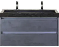 Waschbeckenunterschrank Sanox Dante Naturstein 58x101x45,5 cm mit Doppel-Natursteinwaschbecken Beton anthrazit
