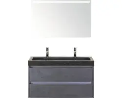 Badmöbel-Set Sanox Dante Naturstein 170x101x45,5 cm Doppel-Natursteinwaschbecken Beton anthrazit mit LED-Beleuchtung