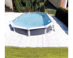 Aufstellpool Stahlwandpool-Set Kwad Supreme Design oval 490x360x132 cm inkl. Sandfilteranlage, Skimmer, Anschlussschlauch & Leiter grau