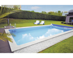 Einbaupool Styropor-Pool-Set Kwad Pool Plus Gran Canaria 800x400x150 cm inkl. Sandfilteranlage, Skimmer, Leiter, Filtersand, Bodenschutzvlies & Verrohrungsset weiß