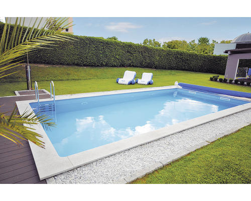 Einbaupool Styropor-Pool-Set Kwad Pool Plus Gran Canaria 700x350x150 cm inkl. Sandfilteranlage, Skimmer, Leiter, Filtersand, Bodenschutzvlies & Verrohrungsset weiß