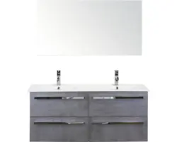 Badmöbel-Set Sanox Seville Keramik 170x121x46 cm Doppel-Keramikwaschbecken Beton anthrazit mit Spiegel