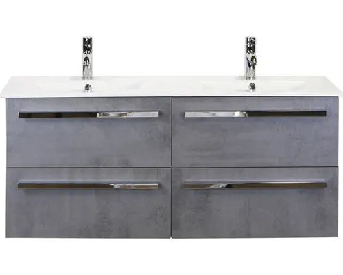 Waschbeckenunterschrank Sanox Seville Keramik 52x121x46 cm mit Doppel-Keramikwaschbecken Beton anthrazit