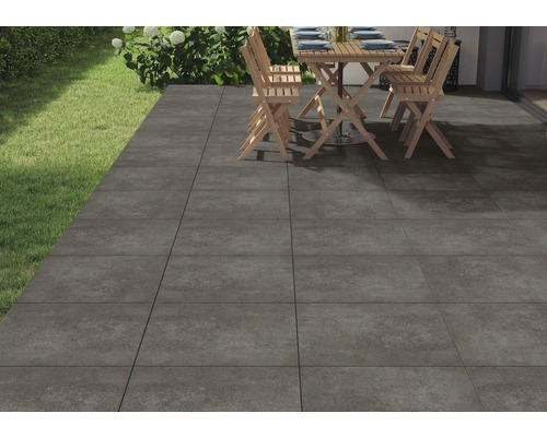 FLAIRSTONE Feinsteinzeug Terrassenplatte Urban Night Rust rektifizierte Kante 60 x 60 x 2 cm