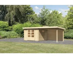 Gartenhaus Karibu Tossens 3 inkl. Anbaudach 3,3 m, Rückwand 580,5 x 297 cm natur