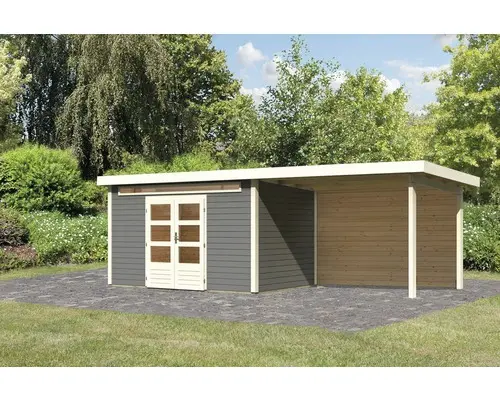 Gartenhaus Karibu Landau inkl. Schleppdach 655 x 244 cm terragrau