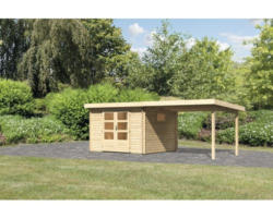 Gartenhaus Karibu Tossens 3 inkl. Anbaudach 3,3 m 580,5 x 297 cm natur