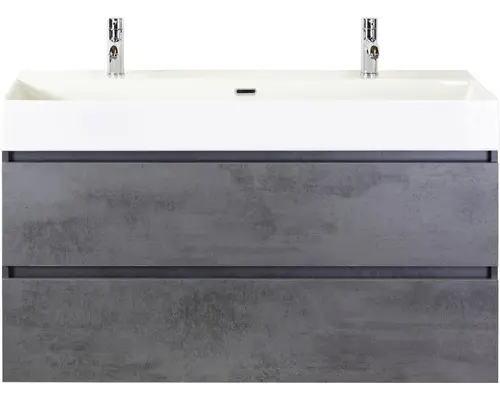 Waschbeckenunterschrank Sanox Maxx XL Keramik 73x121x45,5 cm mit Doppel-Keramikwaschbecken beton anthrazit