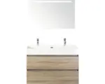 Hornbach Badmöbel-Set Sanox Maxx XL Keramik 183x101x45,5 cm Doppel-Keramikwaschbecken eiche grau mit LED-Beleuchtung