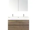 Hornbach Badmöbel-Set Sanox Maxx XL Keramik 183x121x45,5 cm Doppel-Keramikwaschbecken tabacco mit Spiegelschrank
