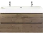 Hornbach Waschbeckenunterschrank Sanox Maxx XL Keramik 73x121x45,5 cm mit Doppel-Keramikwaschbecken tabacco